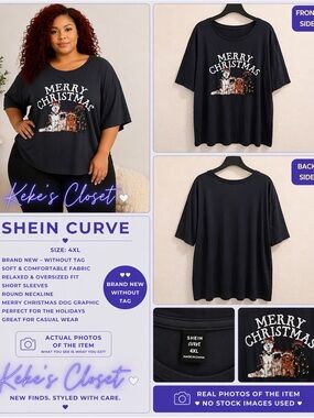 SHEIN Black "Merry Christmas" Graphic Short Sleeve Tee